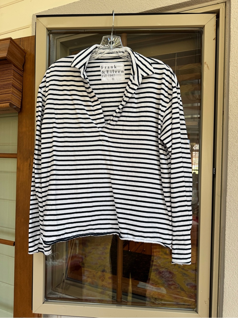 Frank & Eileen Black and White Striped Polo Shirt